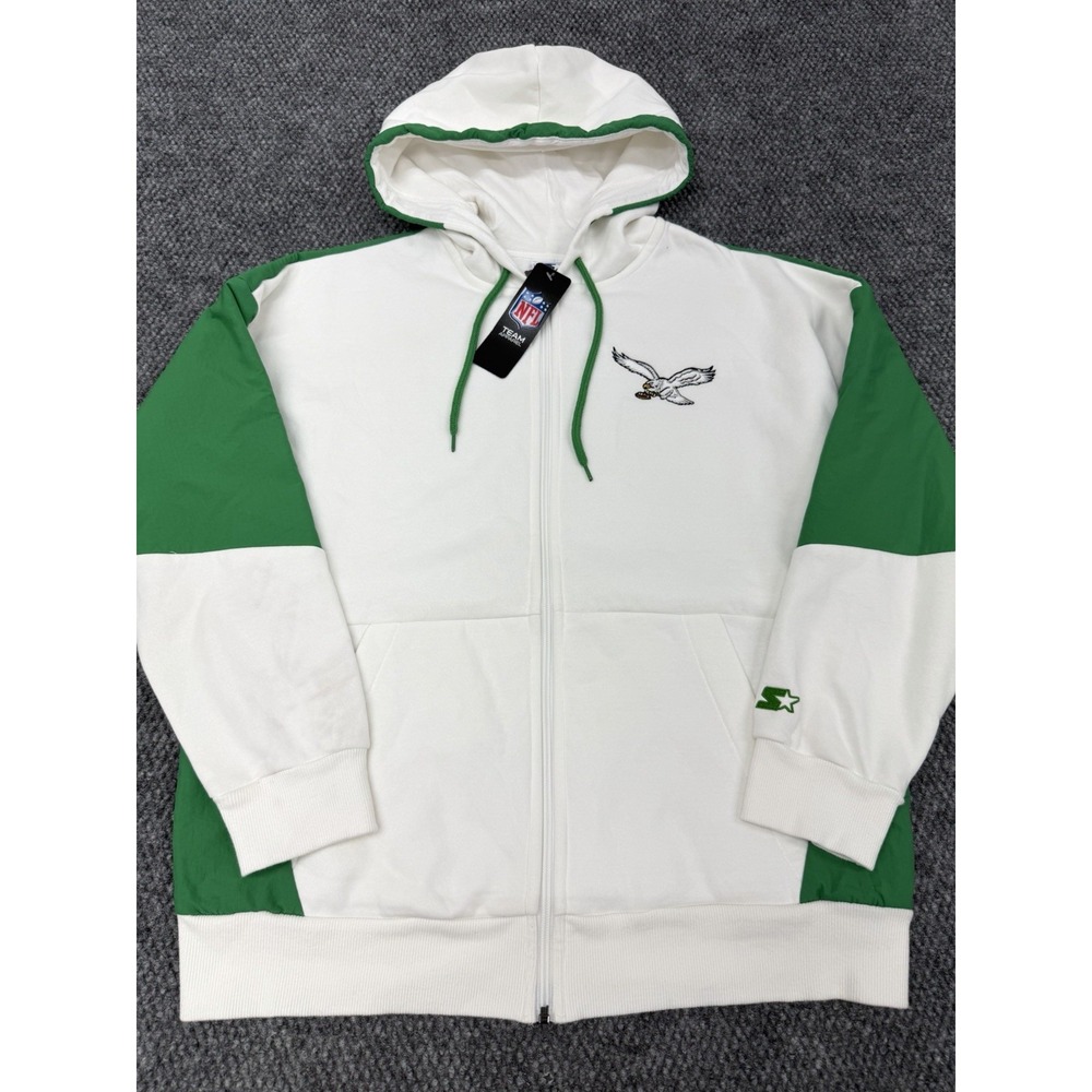 Philadelphia Eagles Women's Medium STARTER Full Zip Hoodie Cream / Kelly Green